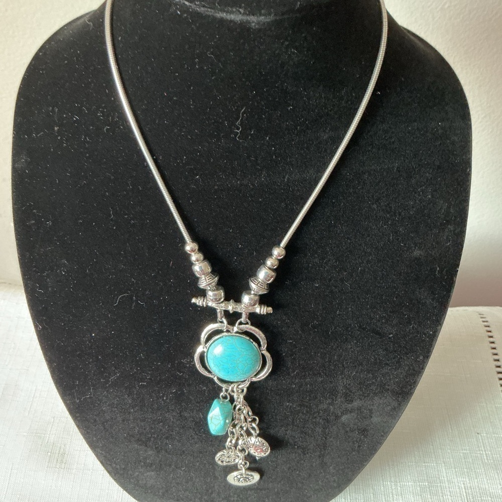 Turquoise Color Silver Tone Necklace